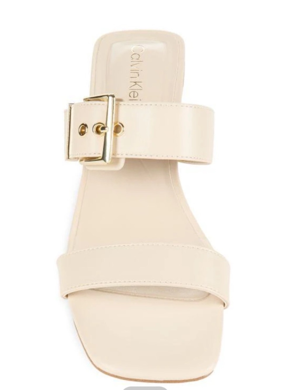 Calvin Klein Cream Slide Sandal with Gold Buckle